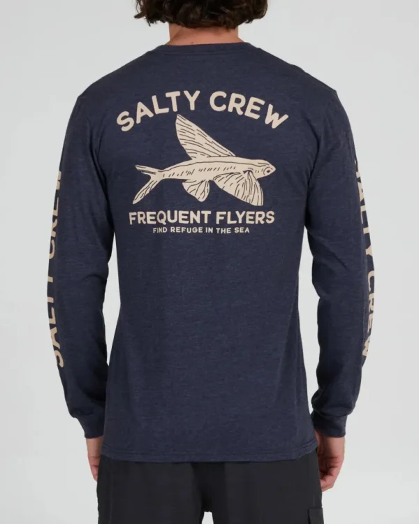Salty Crew Long Sleeve Shirts Mens|Flies<Frequent Flyer Prem LS Tee Navy Heather