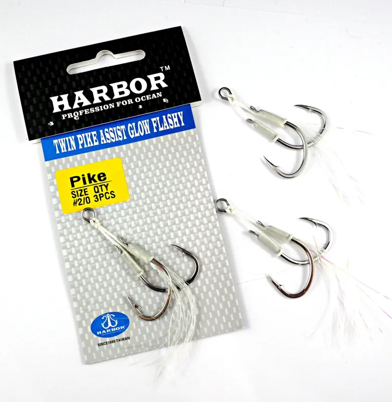 Harbor Assist Hooks|Flies<Twin Assist White Glow 2-pack