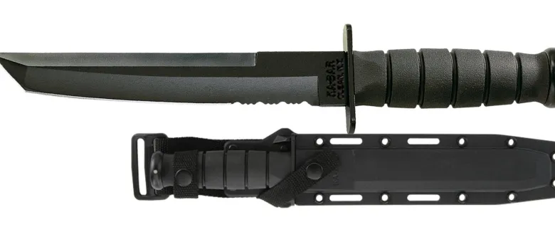 Ka-bar Hunting Knives|Flies<KB1245 Tanto Black Knife with Black Hard Sheath Serrated Edge