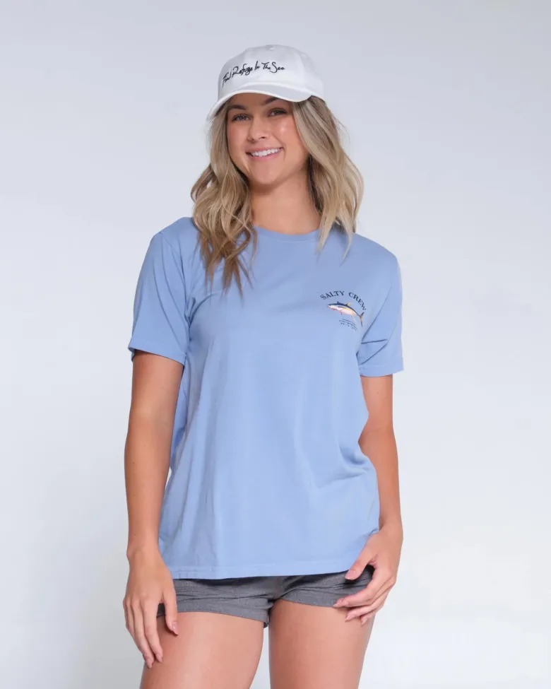 Salty Crew Short Sleeve Shirts Womens|Flies<Ahi Mount Boyfriend Tee Wmns Marine Blue