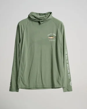 Salty Crew Long Sleeve Shirts Mens|Flies<Ahi Mount Hooded Sunshirt Sage Green