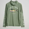 Salty Crew Long Sleeve Shirts Mens|Flies<Ahi Mount Hooded Sunshirt Sage Green