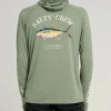 Salty Crew Long Sleeve Shirts Mens|Flies<Ahi Mount Hooded Sunshirt Sage Green