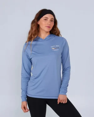 Salty Crew Long Sleeve Shirts Womens|Long Sleeve Shirts Mens<Big Blue Hooded Sunshirt Wmns Blue Dusk