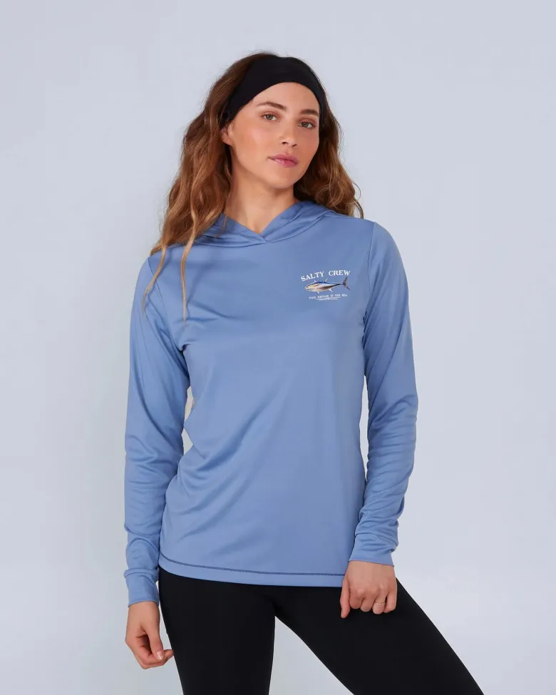 Salty Crew Long Sleeve Shirts Womens|Long Sleeve Shirts Mens<Big Blue Hooded Sunshirt Wmns Blue Dusk