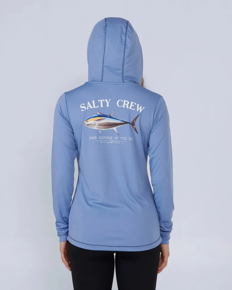 Salty Crew Long Sleeve Shirts Womens|Long Sleeve Shirts Mens<Big Blue Hooded Sunshirt Wmns Blue Dusk