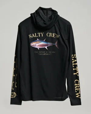 Salty Crew Long Sleeve Shirts Mens|Flies<Big Blue Hooded Sunshirt Mens Black