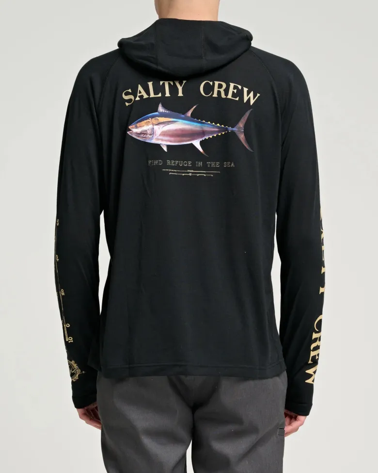 Salty Crew Long Sleeve Shirts Mens|Flies<Big Blue Hooded Sunshirt Mens Black