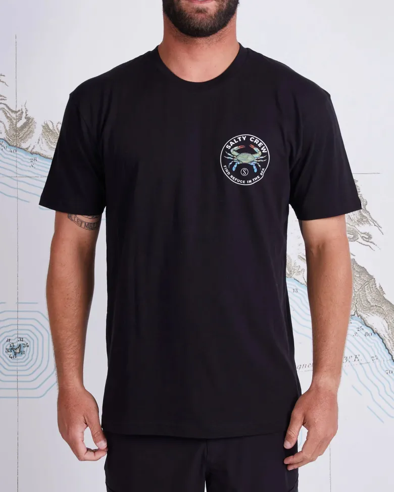 Salty Crew Short Sleeve Shirts Mens|Flies<Blue Crabber SS Tee Black