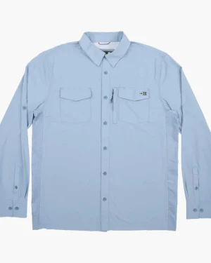 Salty Crew Long Sleeve Shirts Mens|Flies<Charter LS Tech Woven Tee Marine Blue