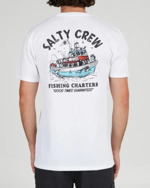 Salty Crew Short Sleeve Shirts Mens|Flies<Fishing Charter Prem SS White