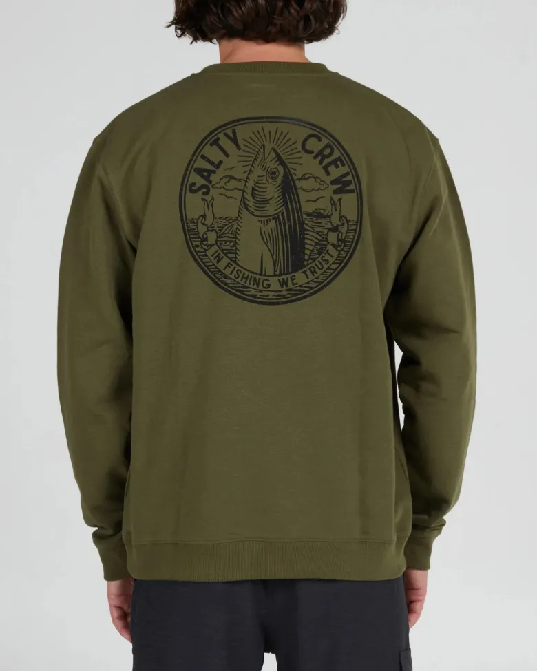 Salty Crew Jackets And Jumpers|Flies<In Fishing We Trust Crew Fleece Army