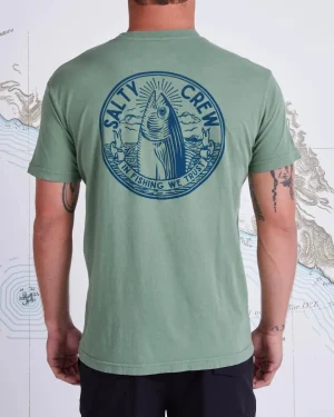 Salty Crew Short Sleeve Shirts Mens|Flies<In Fishing We Trust Premium SS Tee Sage
