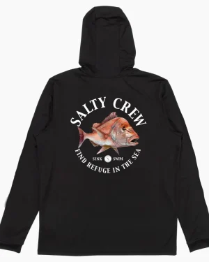 Salty Crew Long Sleeve Shirts Mens|Flies<Snap Attack Hooded Sunshirt Black