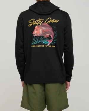Salty Crew Long Sleeve Shirts Mens|Flies<Snapper Hood Sunshirt Black