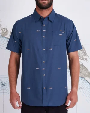 Salty Crew Short Sleeve Shirts Mens|Flies<Tight Lines SS Woven Shirt Dark Slate