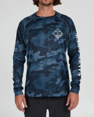 Salty Crew Long Sleeve Shirts Mens|Flies<Tippet Pinnacle LS Blue Camo