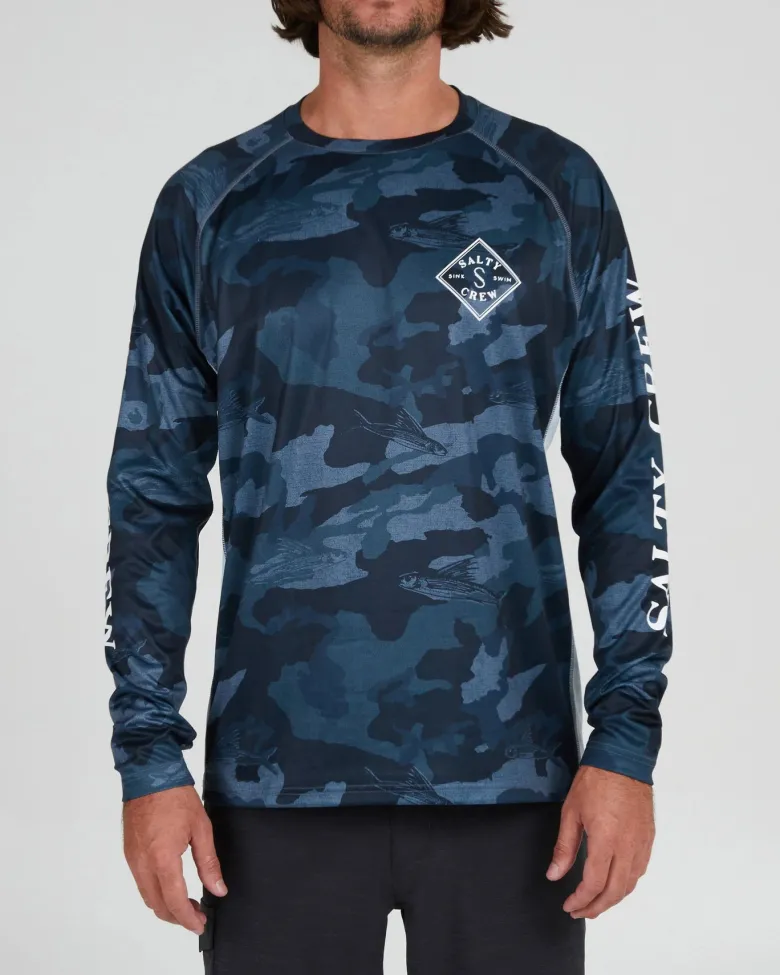 Salty Crew Long Sleeve Shirts Mens|Flies<Tippet Pinnacle LS Blue Camo